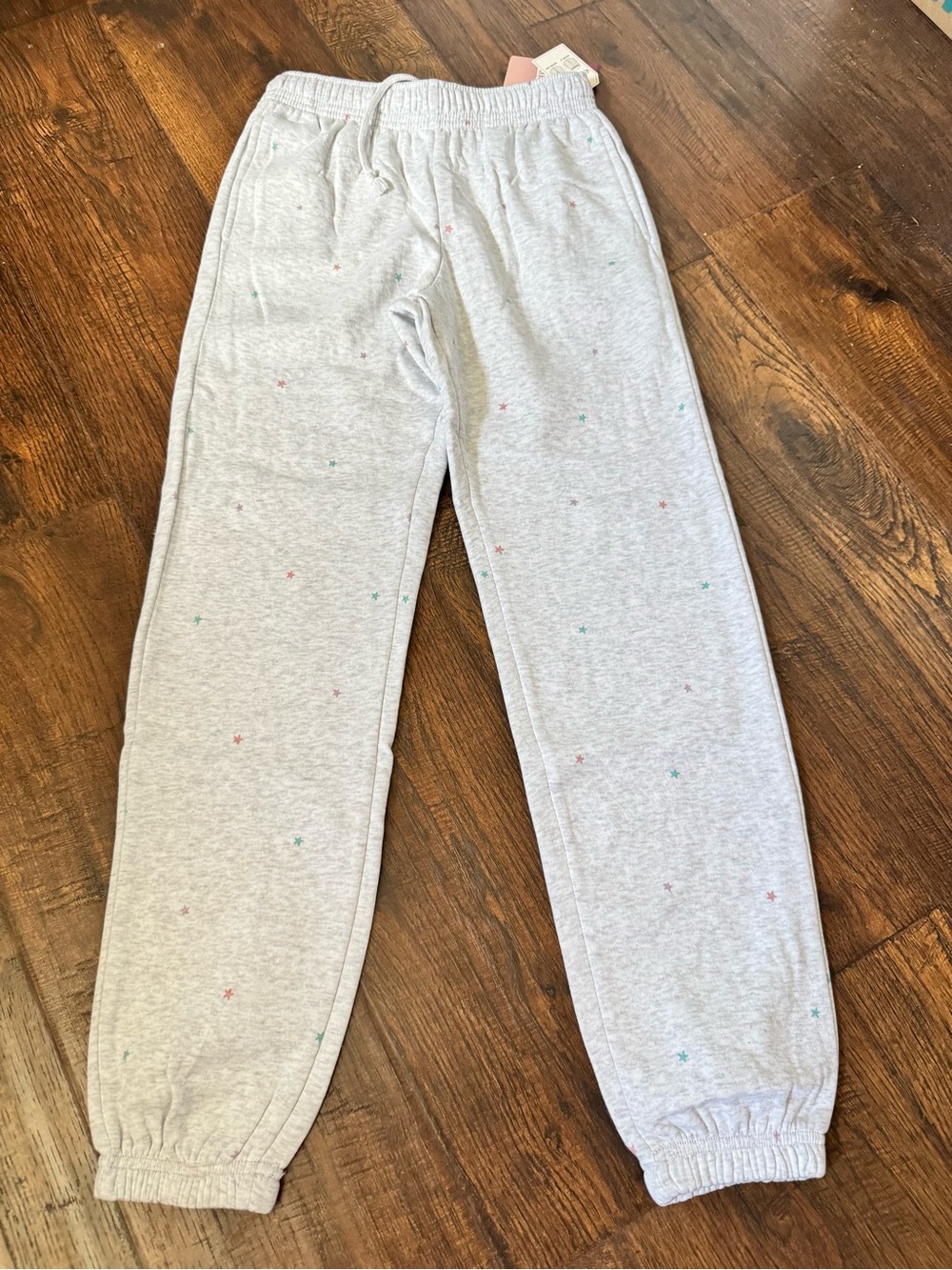 Hippie Rose White Gray Sweatpants with Tiny Pink, purple & Teal Star Accents
